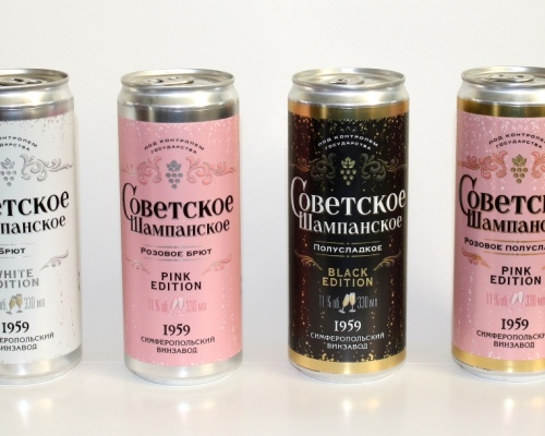 ФКП «Союзплодоимпорт» и ООО «Винторг» представили вино игристое жемчужное «Советское шампанское» в алюминиевых банках.